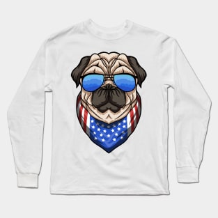 Cool American Pug Dog with Sunglasses Long Sleeve T-Shirt